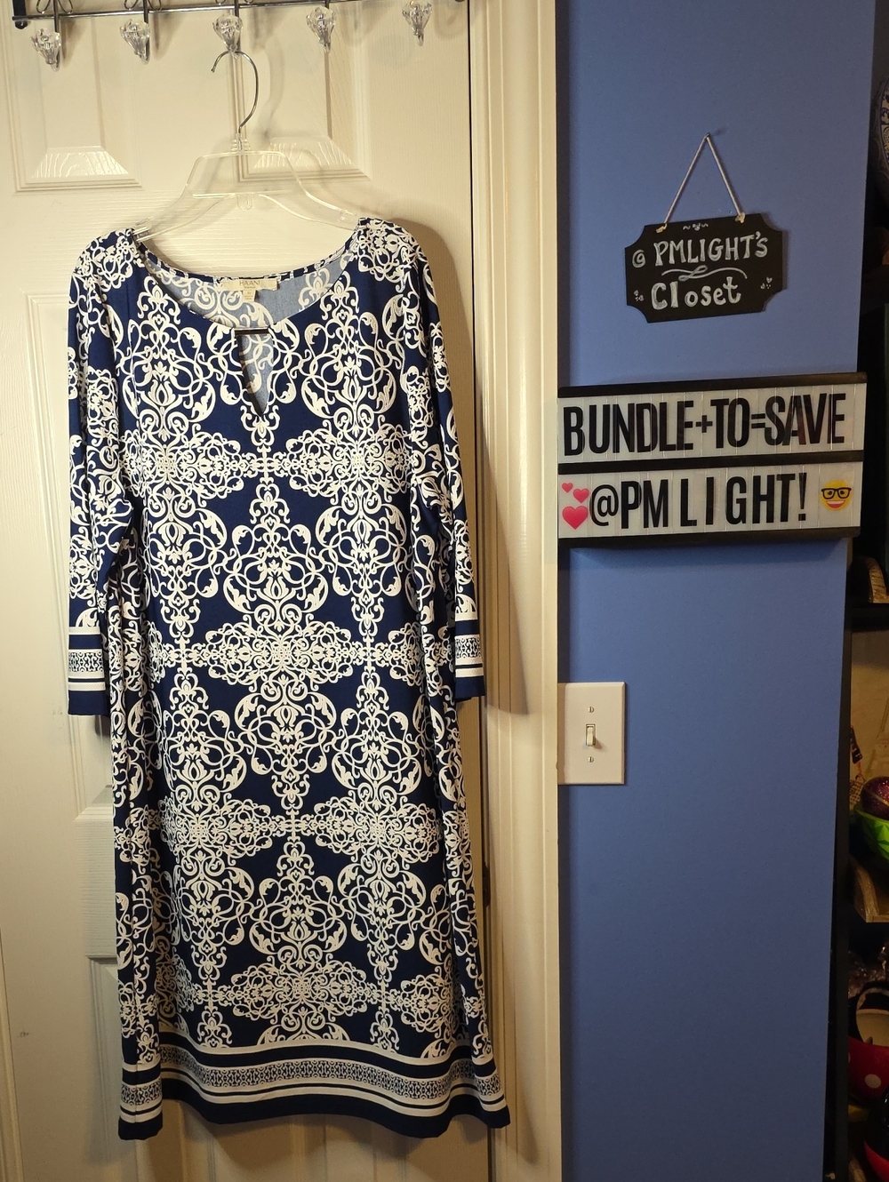 Haain Woman Navy and White Patterned Dress Shift 1X